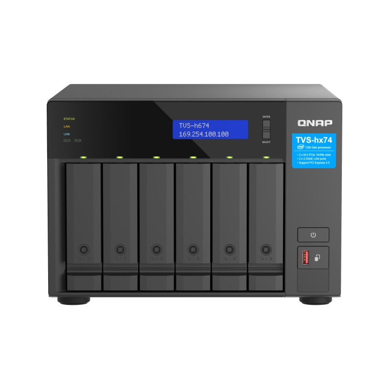 QNAP TVS-h674 NAS Tower Intel® Core™ i3 i3-12100 16 GB DDR4 0 TB QuTS hero Nero