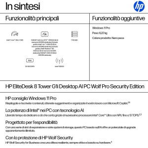 HP EliteDesk 8 Tower G1i AI Wolf Pro Security Edition Intel Core Ultra 7 265 32 GB DDR5-SDRAM 1 TB SSD Windows 11 Pro PC AI PC