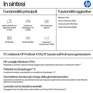 HP ProBook 4 G1q Next Gen AI PC Copilot+ PC Qualcomm Snapdragon X1-26-100 Computer portatile 35,6 cm (14") WUXGA 16 GB