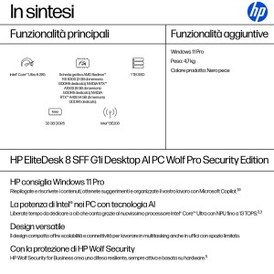 HP EliteDesk 8 G1i Wolf Pro Security Edition Intel Core Ultra 9 285 32 GB DDR5-SDRAM 1 TB SSD Windows 11 Pro SFF PC AI PC Nero