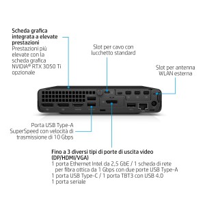 HP Elite Mini 800 G9 Intel® Core™ i5 i5-14500 16 GB DDR5-SDRAM 512 GB SSD Windows 11 Pro Mini PC Nero